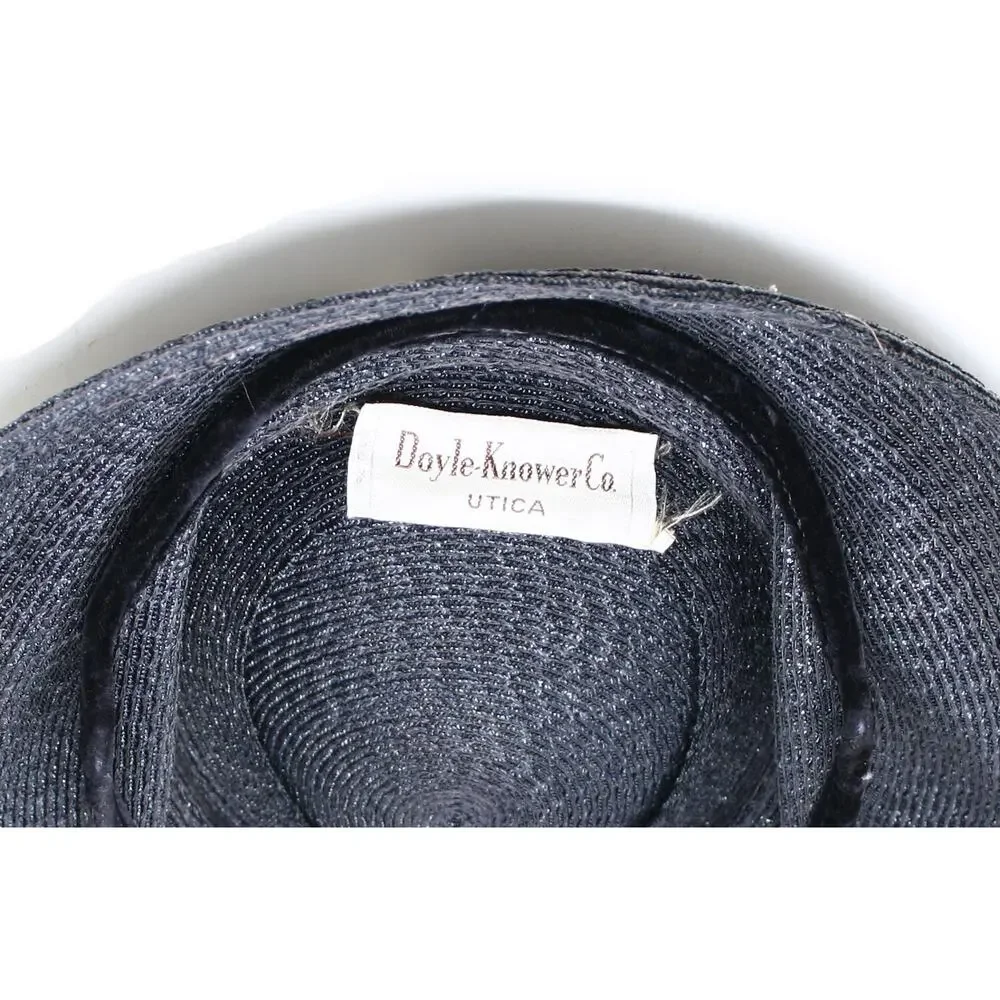 Vintage 40s Navy Blue Flower Platter Tilt Hat 12